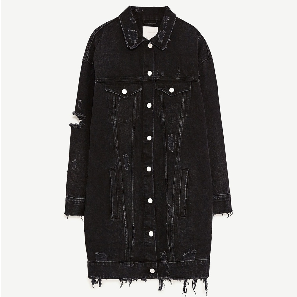 Long Black Distressed Zara Denim Jacket